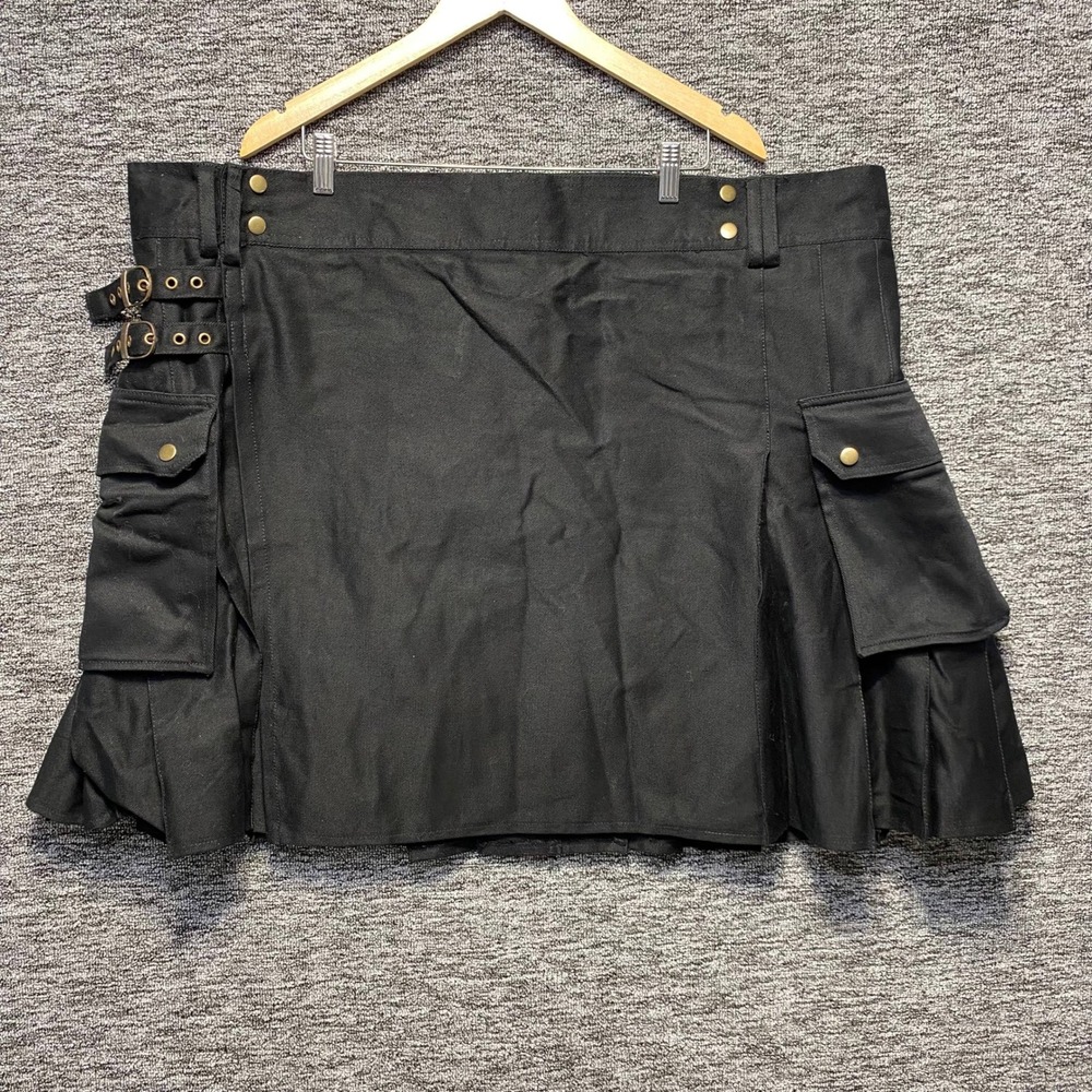 Modern Kilts Mens Utility Kilt Size 52 Black Cotton Tactical Cargo Buckle Skirt